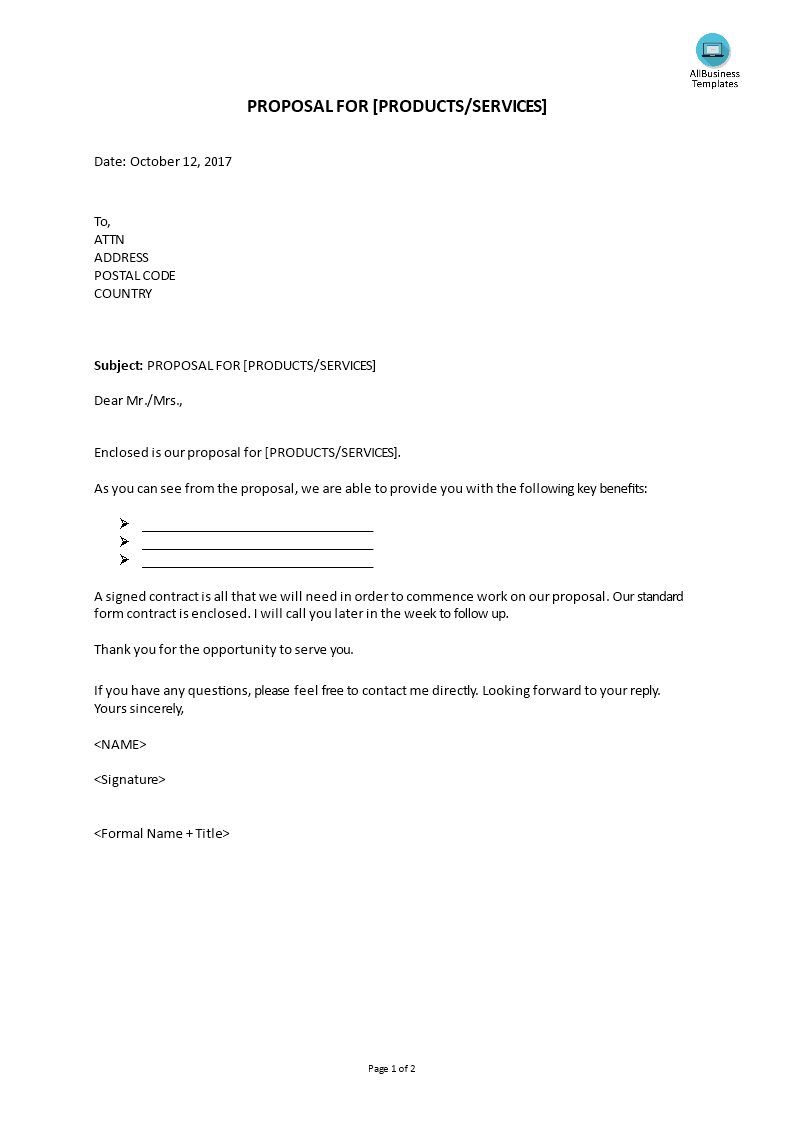 letter enclosing proposal template