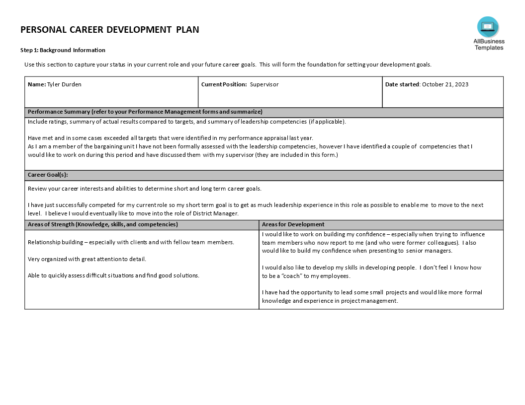 personal career development plan modèles