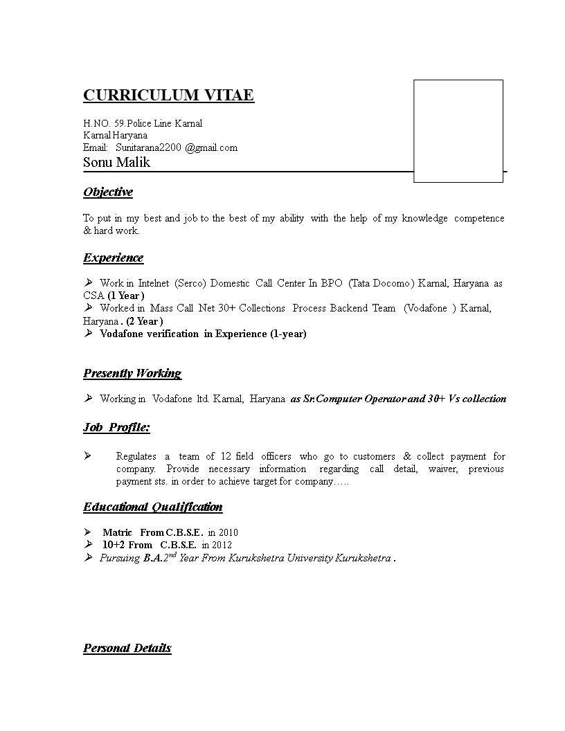 Bpo Resume Sample main image