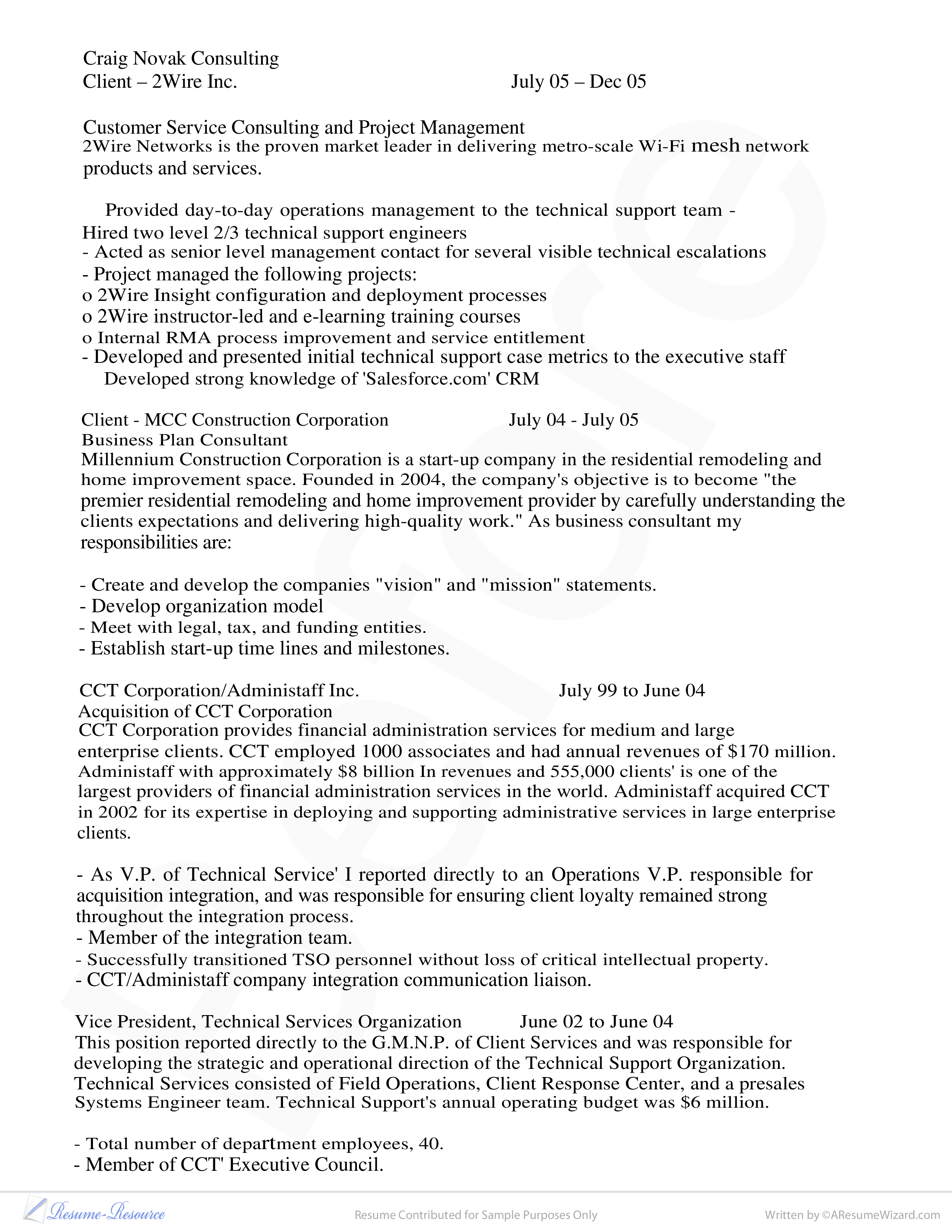 technical support sample resume modèles