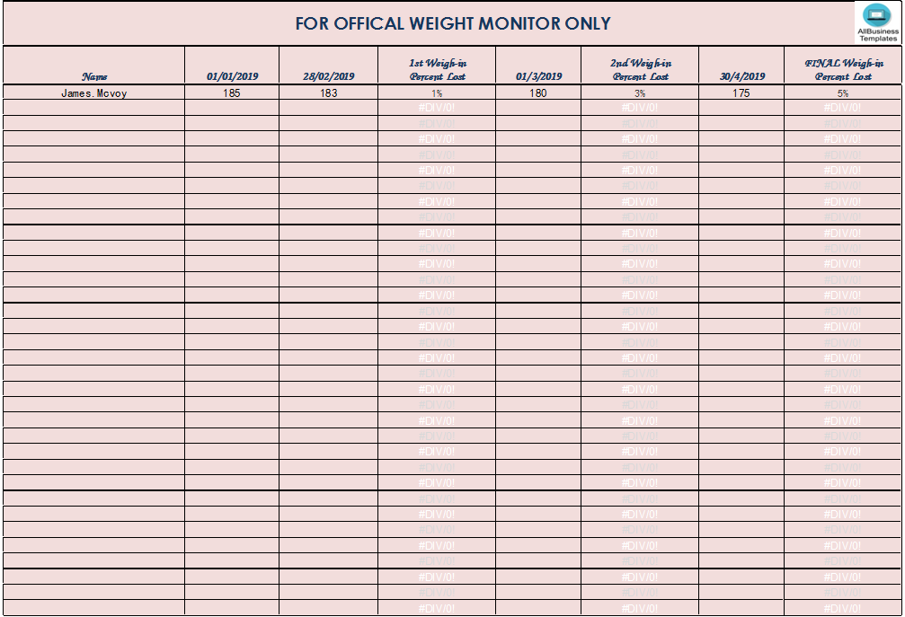 lose weight monitor spreadsheet voorbeeld afbeelding 