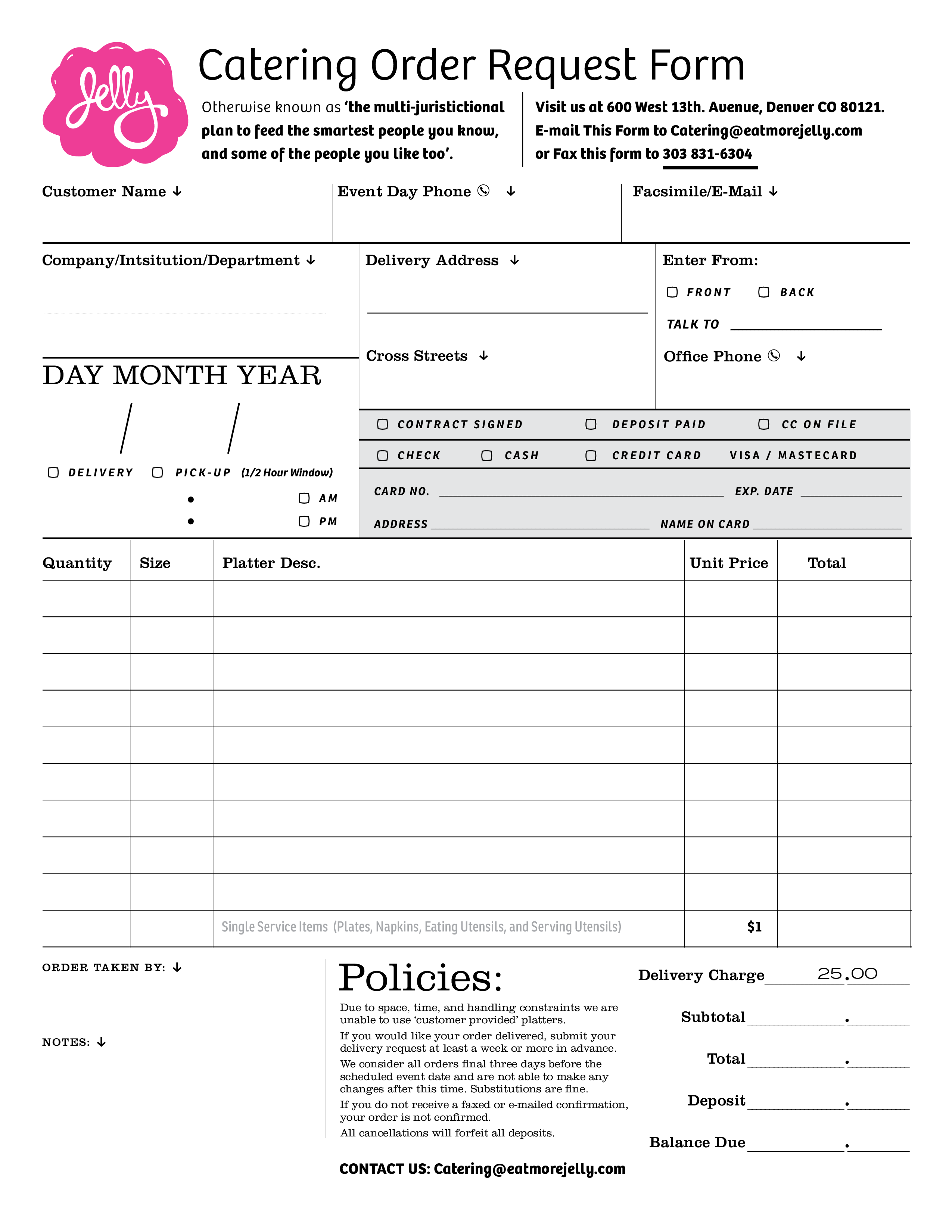 catering order request form template