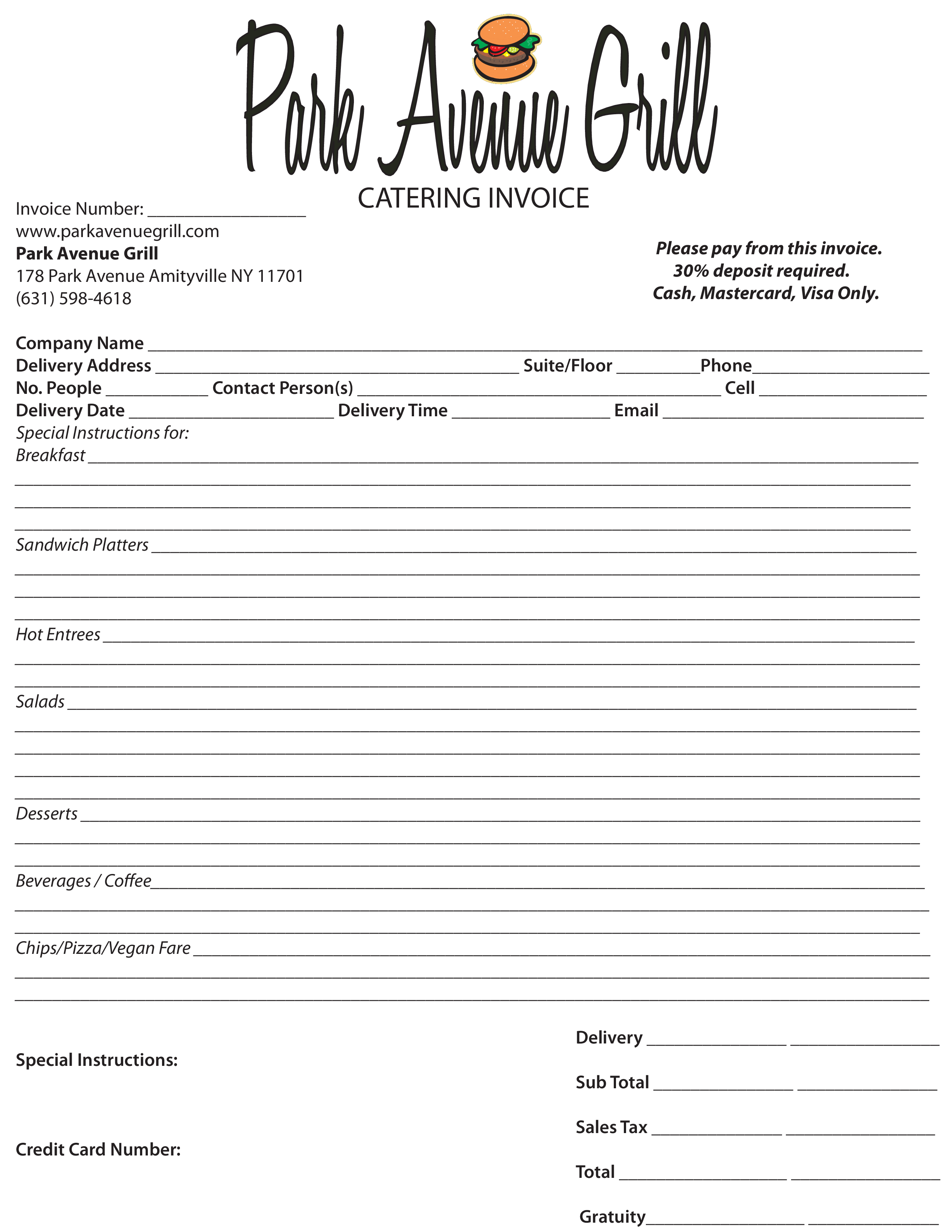 catering receipt template