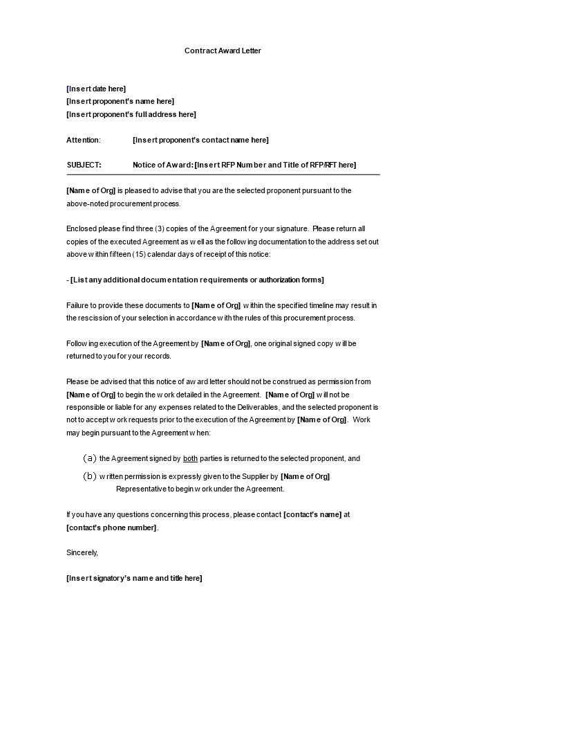 contract award letter template Hauptschablonenbild