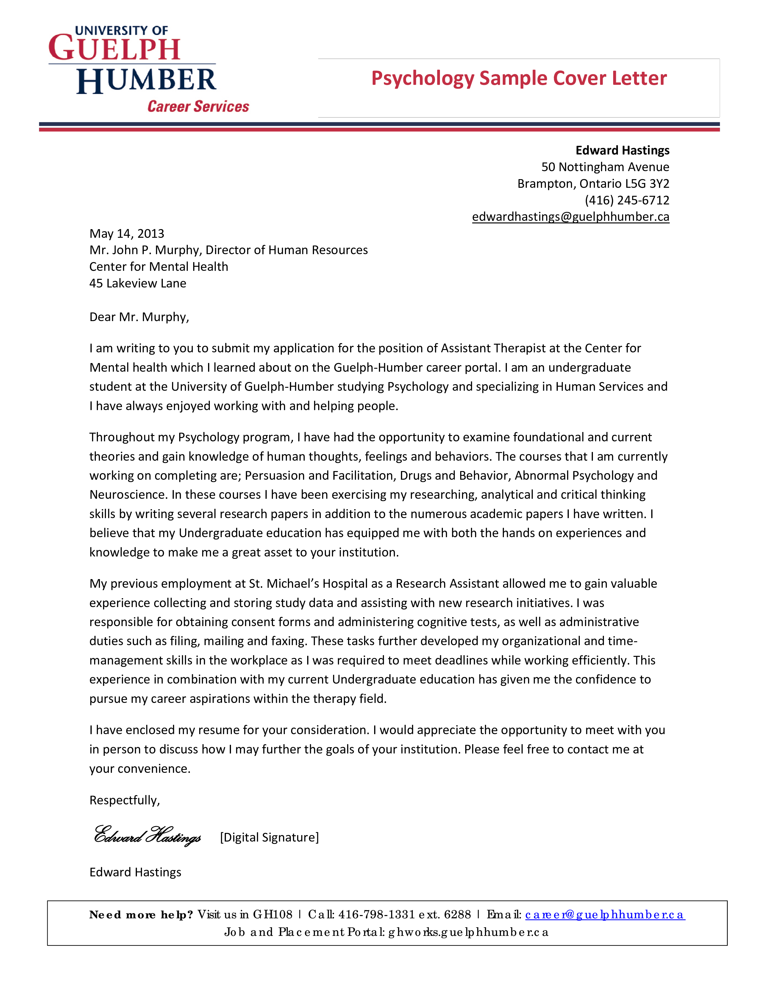  Psychology Graduate Cover Letter Allbusinesstemplates