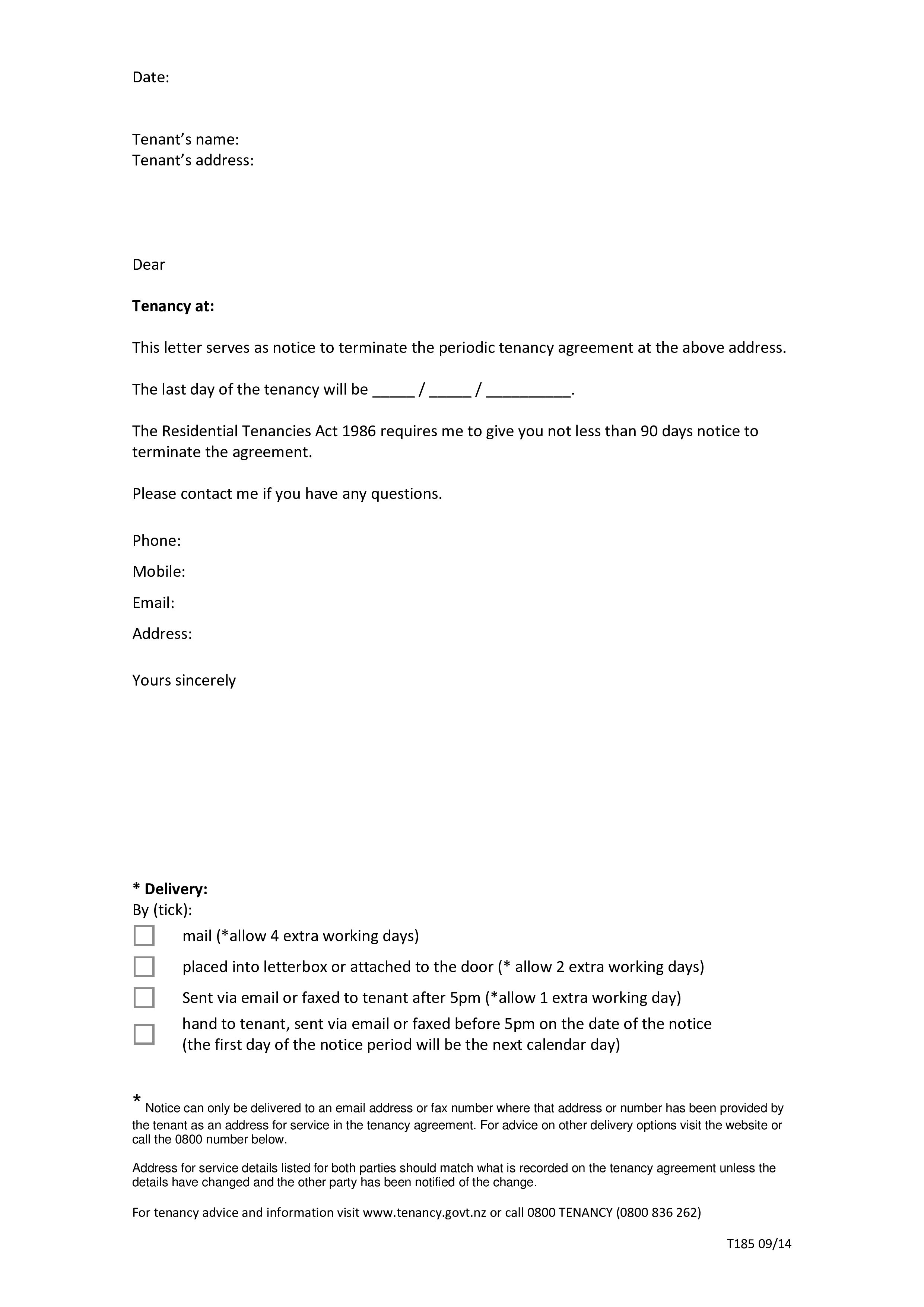 Termination Of Tenancy Agreement Letter Format 模板