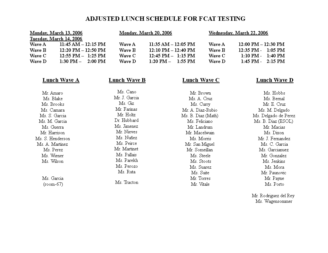 tentative testing lunch schedule Hauptschablonenbild