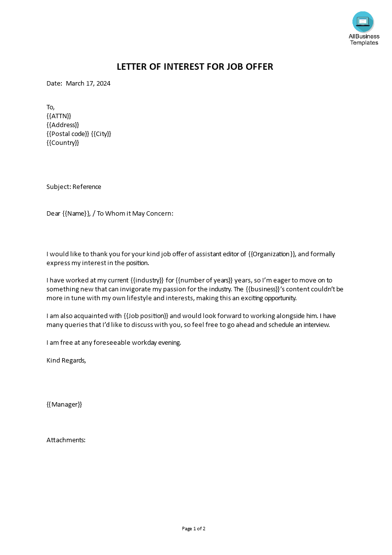letter of interest for job sample Hauptschablonenbild
