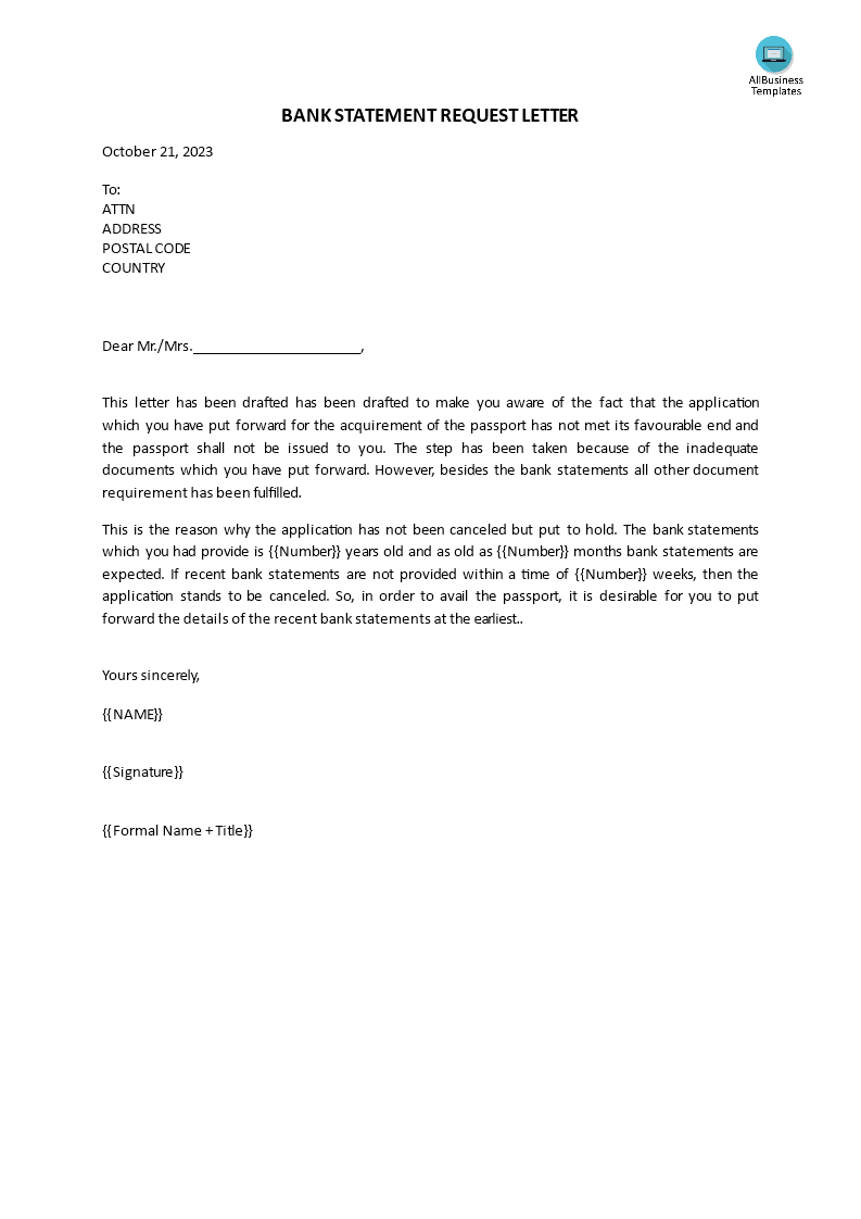 bank statement request letter template