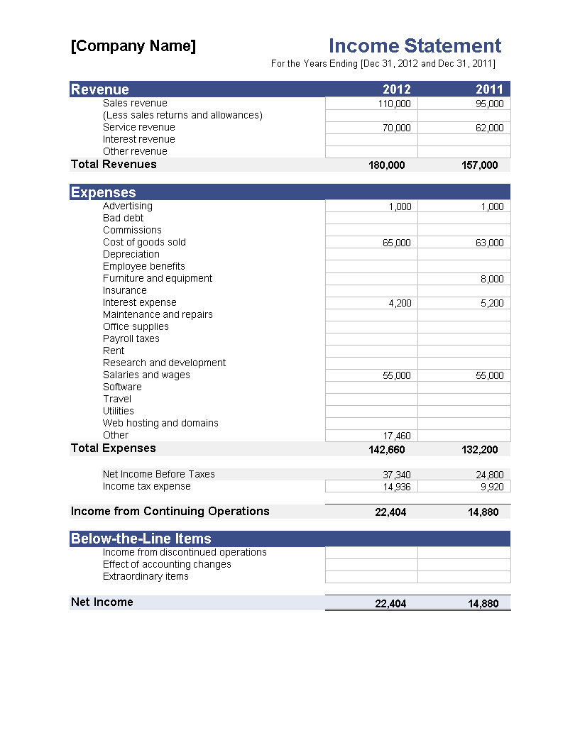Company Income Statement Excel main image