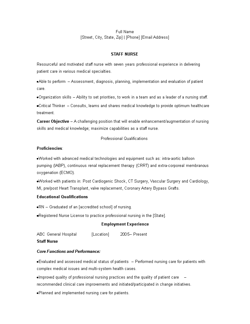 nursing staff curriculum vitae modèles