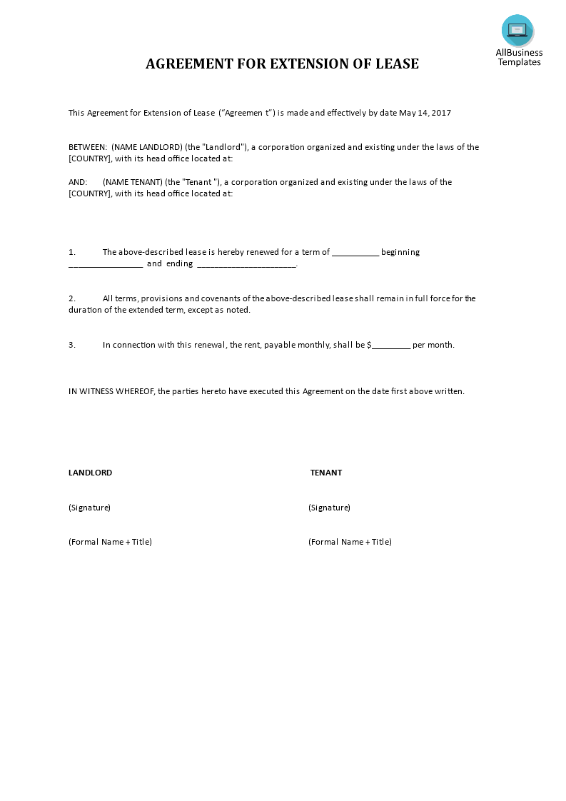 rent agreement template  extension for lease Hauptschablonenbild