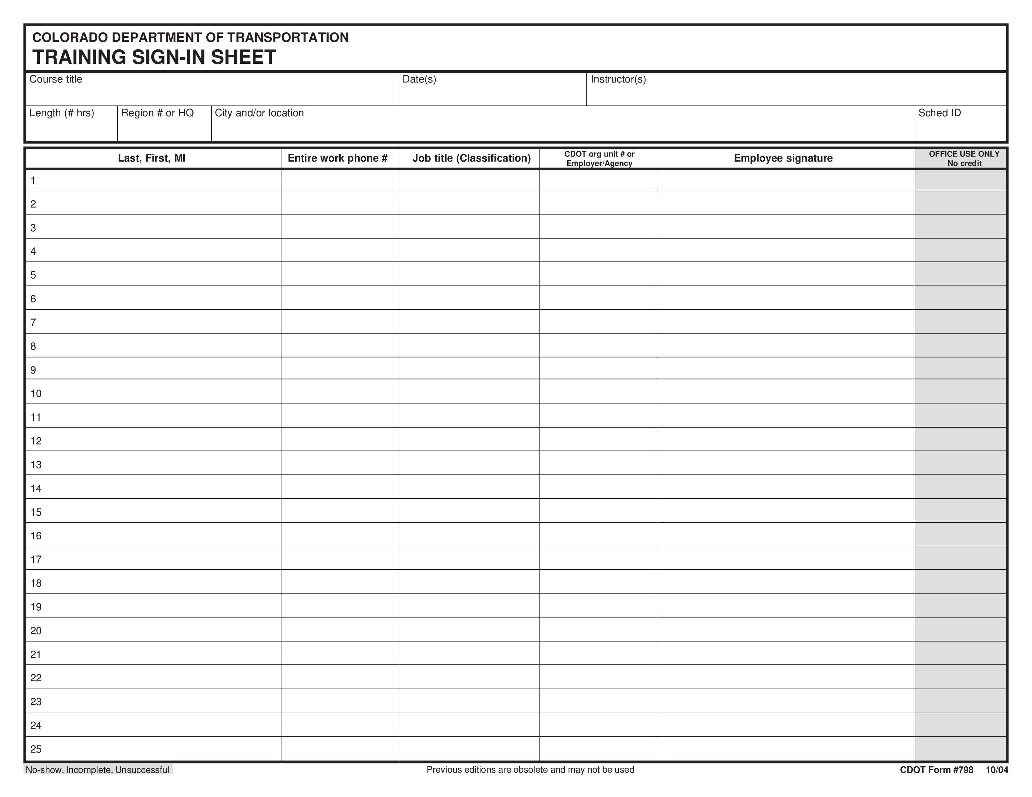 Printable Training Sign In Sheet main image