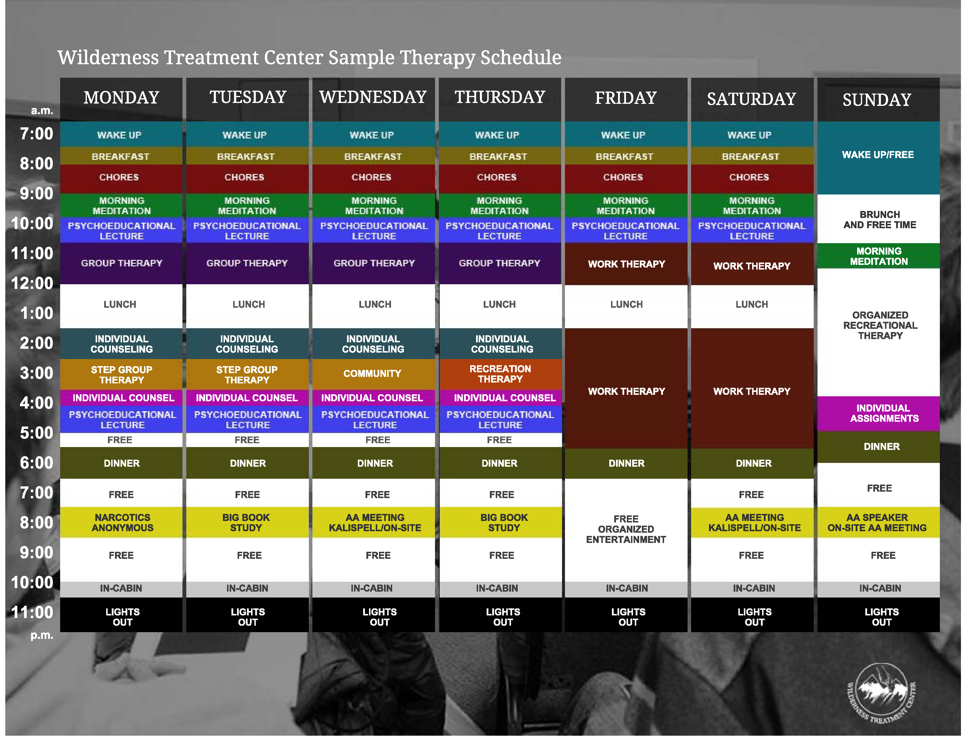 general therapy schedule sample voorbeeld afbeelding 
