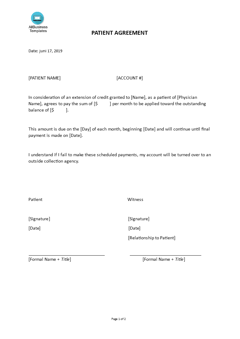 sample patient agreement template