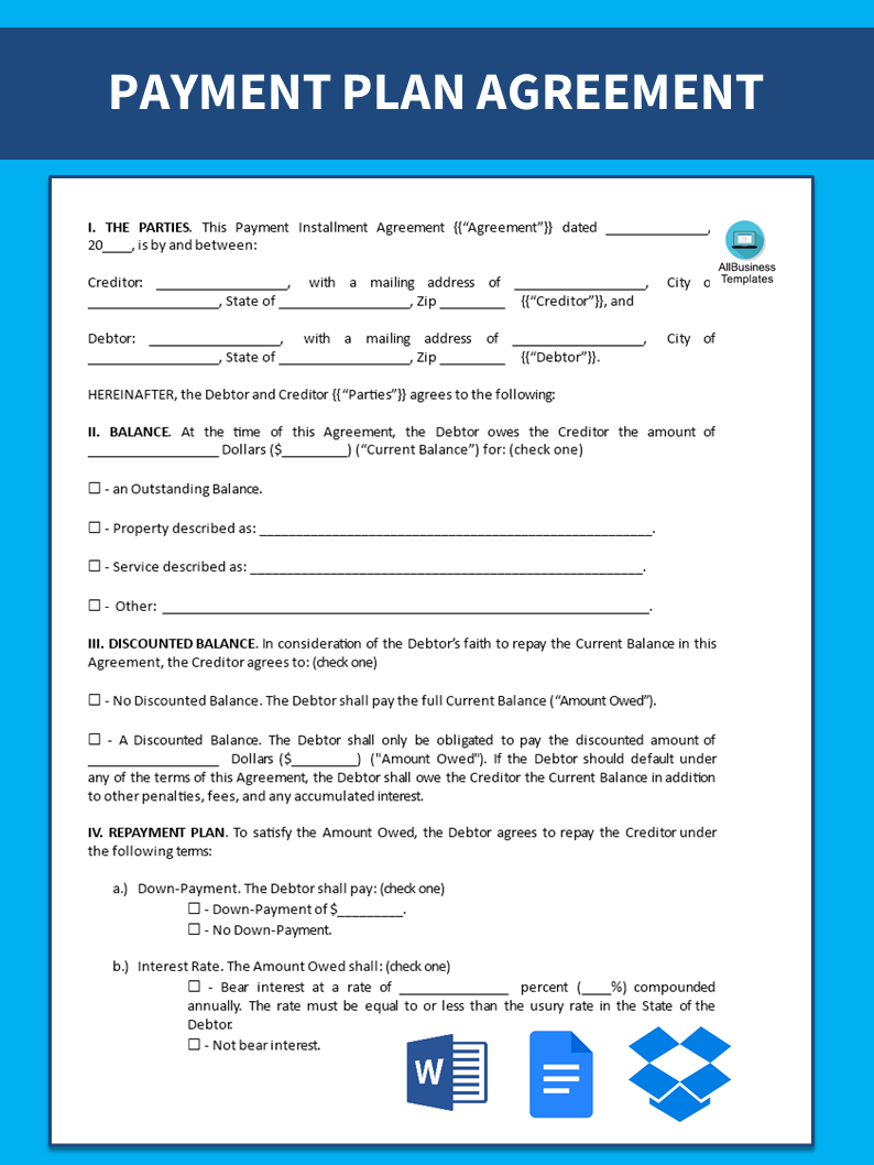 payment plan agreement voorbeeld afbeelding 