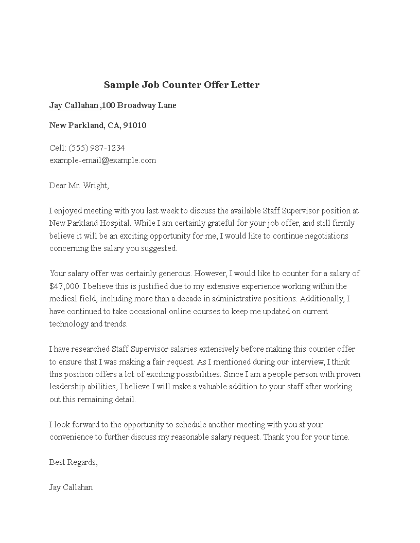 sample job counter offer letter template