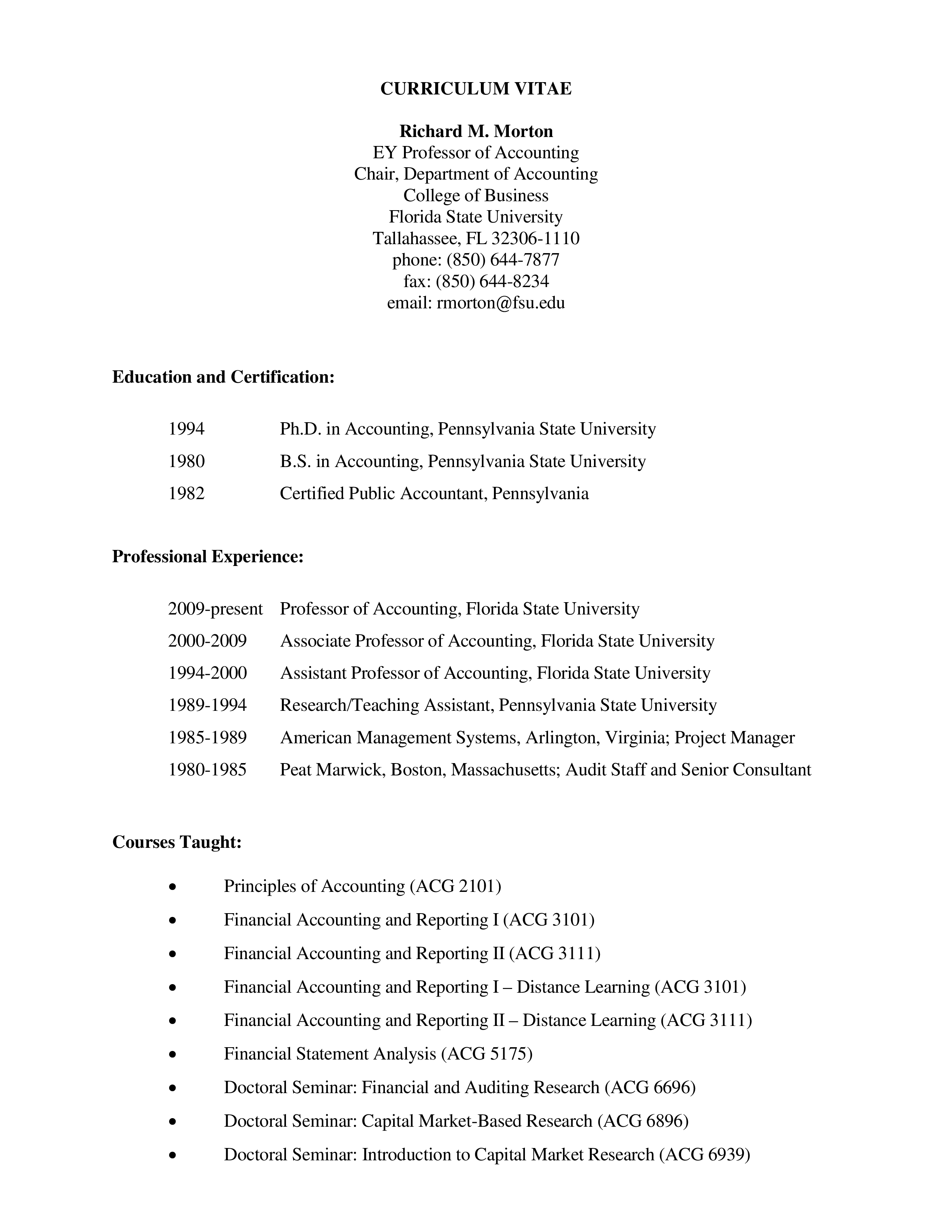 Accounting Faculty Curriculum Vitae 模板