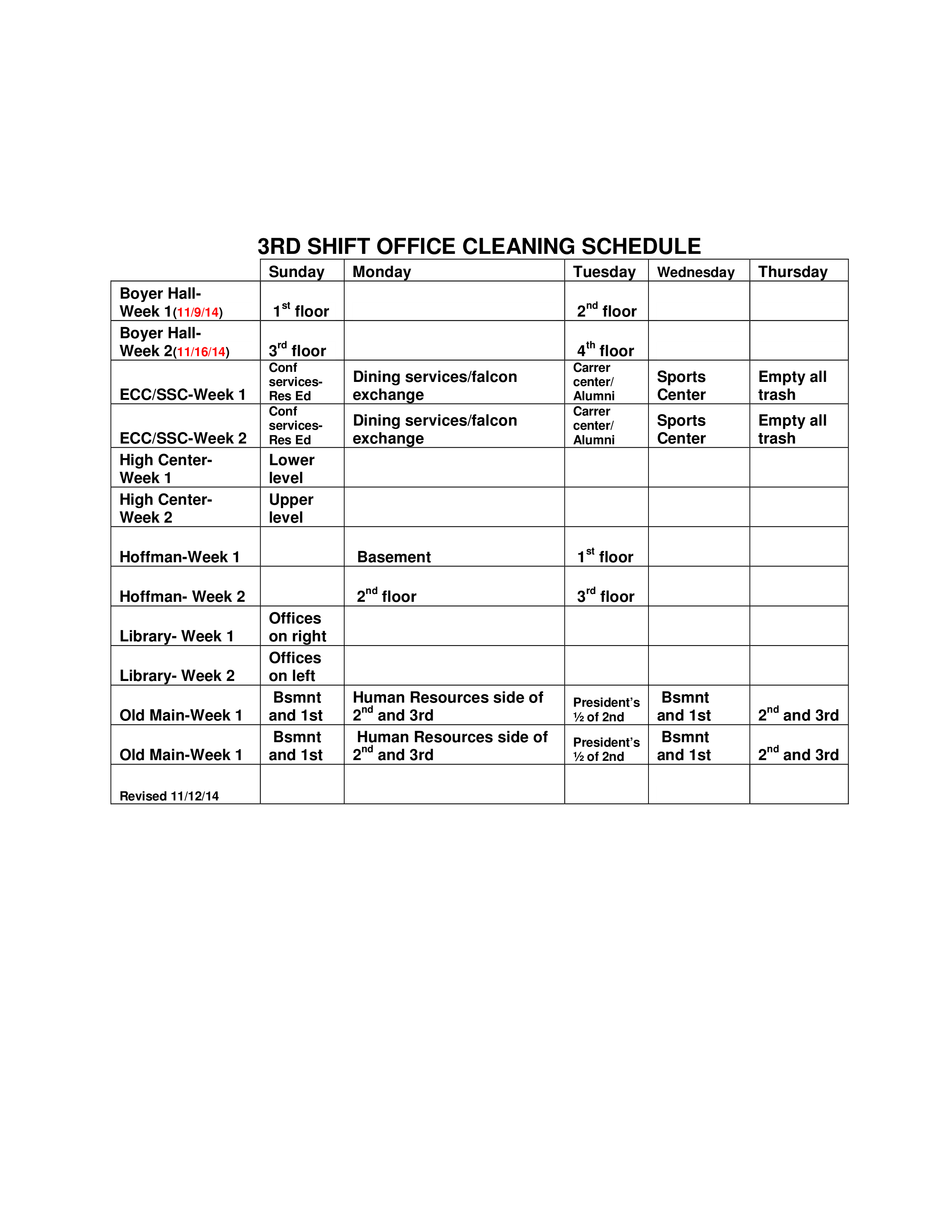 shift office cleaning schedule Hauptschablonenbild