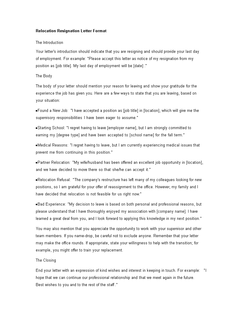 relocation resignation letter format Hauptschablonenbild