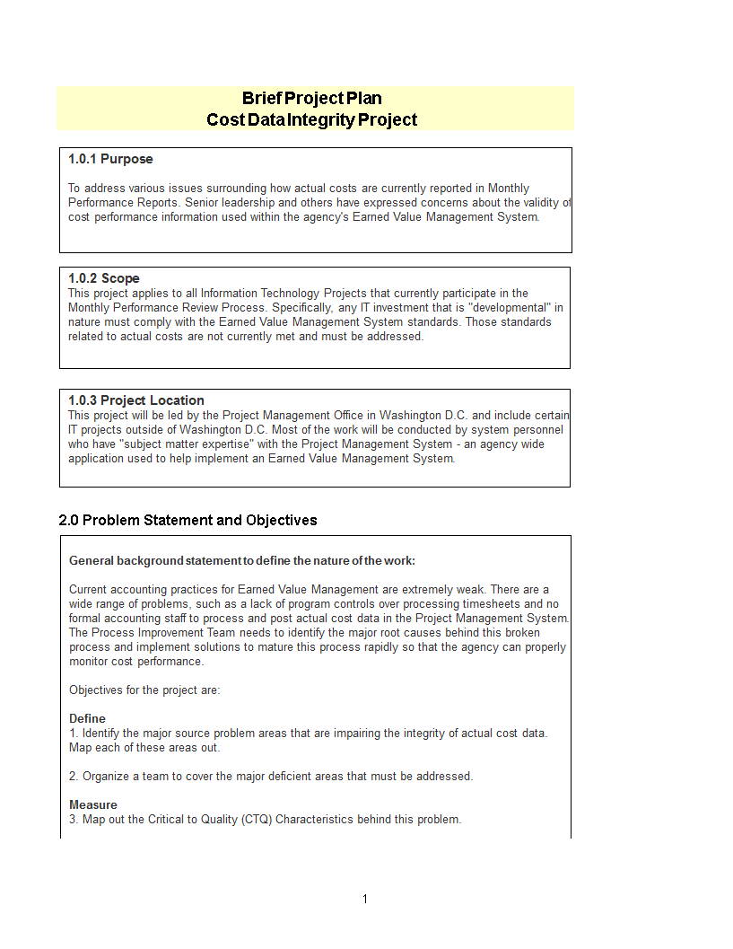 Brief Project Plan Excel Template 模板