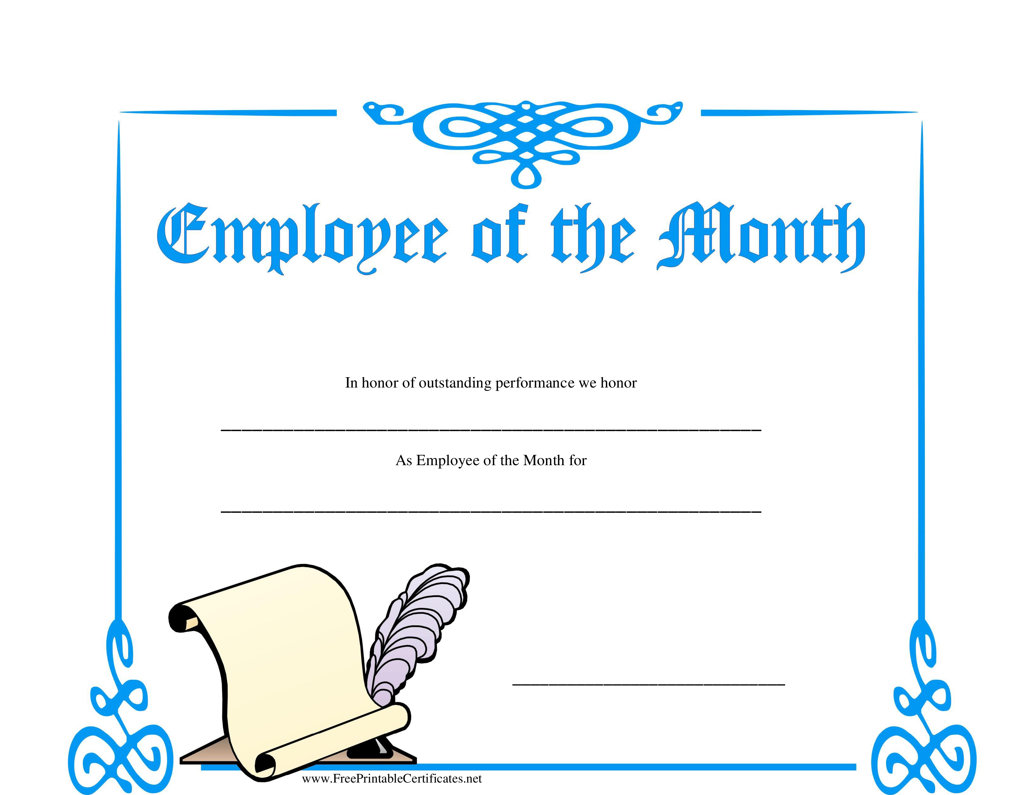 Kostenloses Employee Of The Month Certificate Within Sample Certificate Employment Template