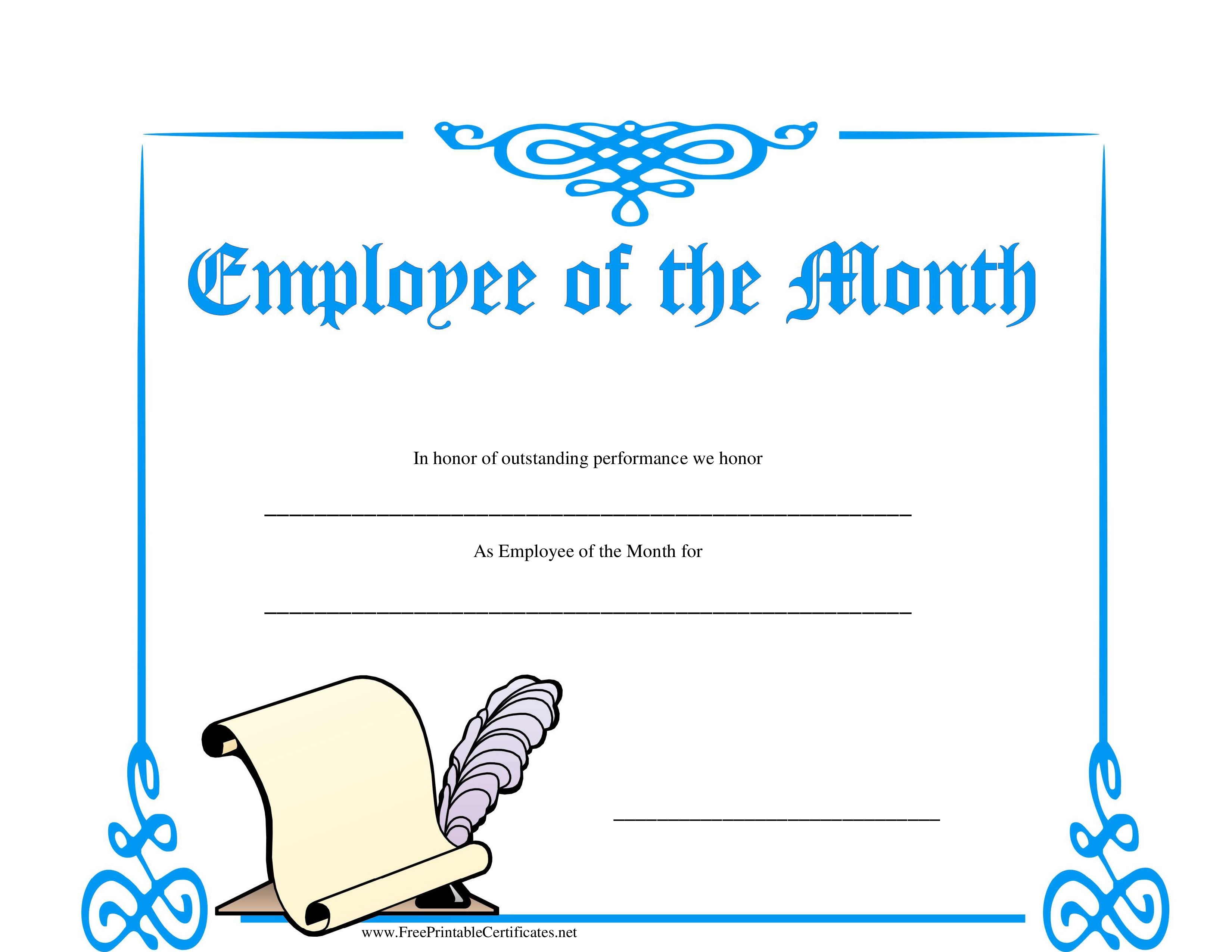 Employee Of The Month Certificate Printable