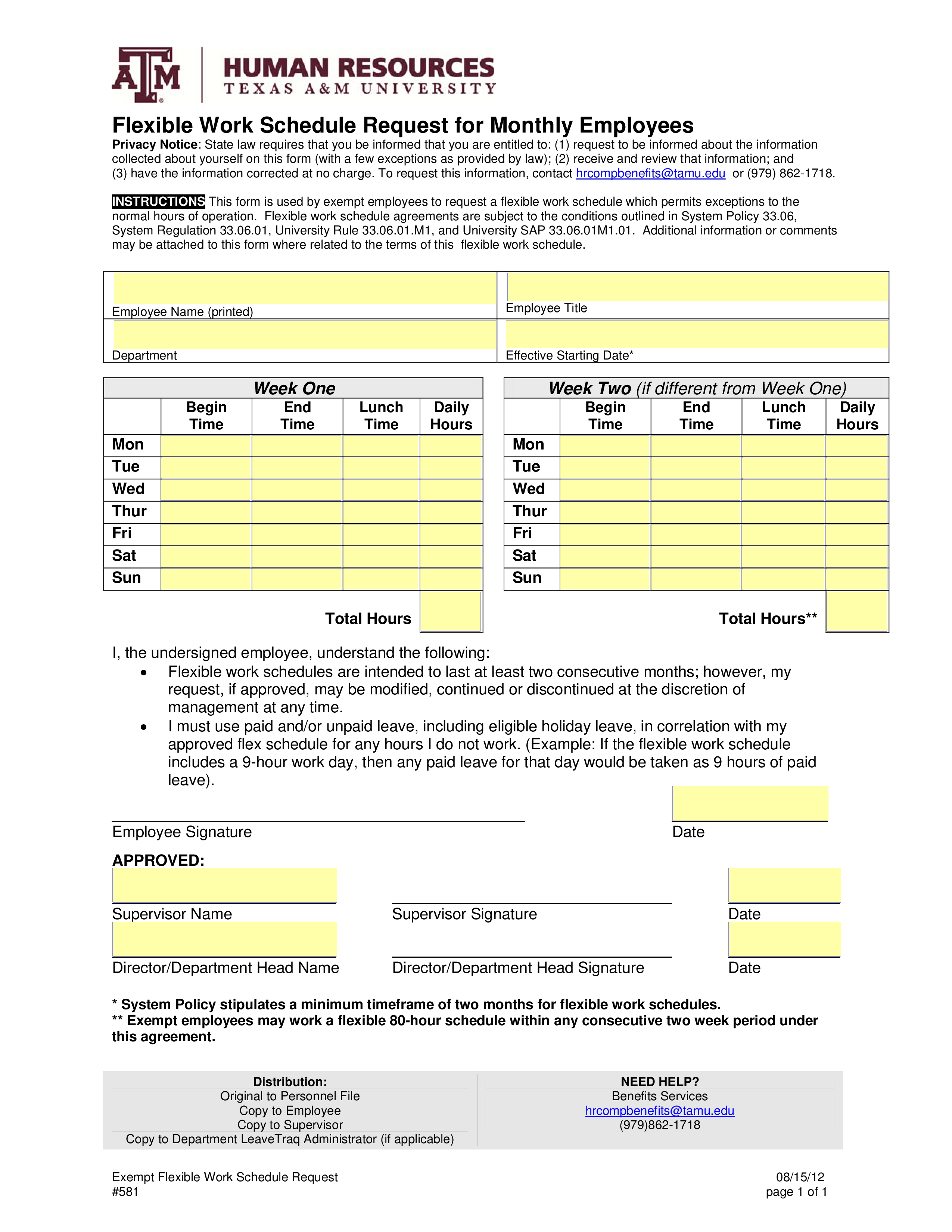 Employee Schedule Monthly basis 模板