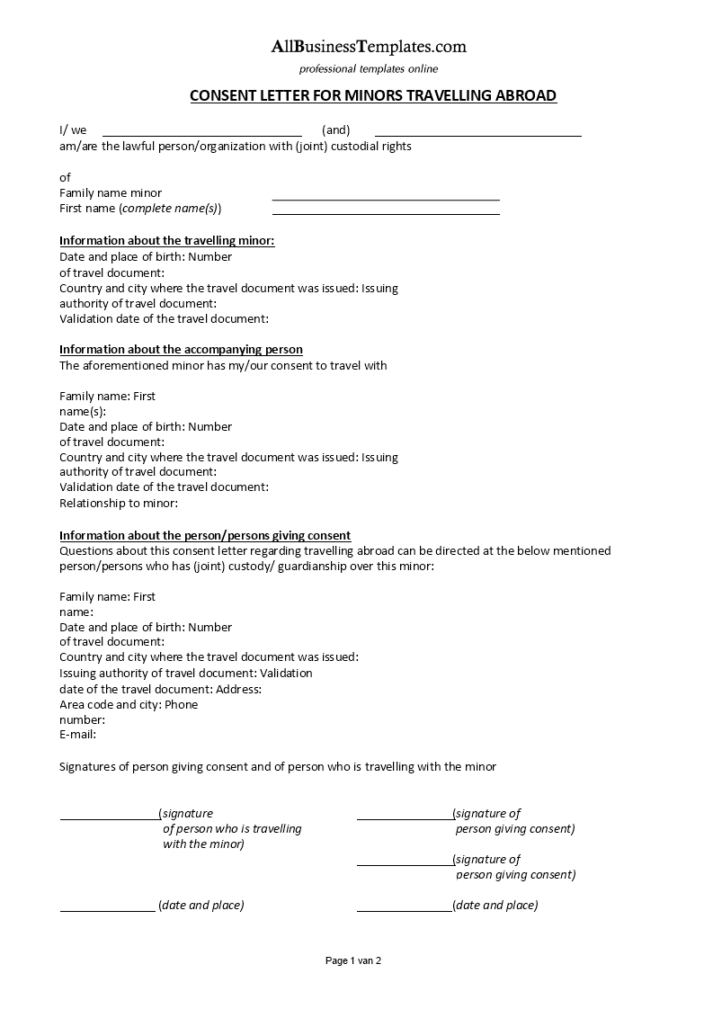 Kostenloses Consent letter for children travelling abroad With Notarized Letter Template For Child Travel