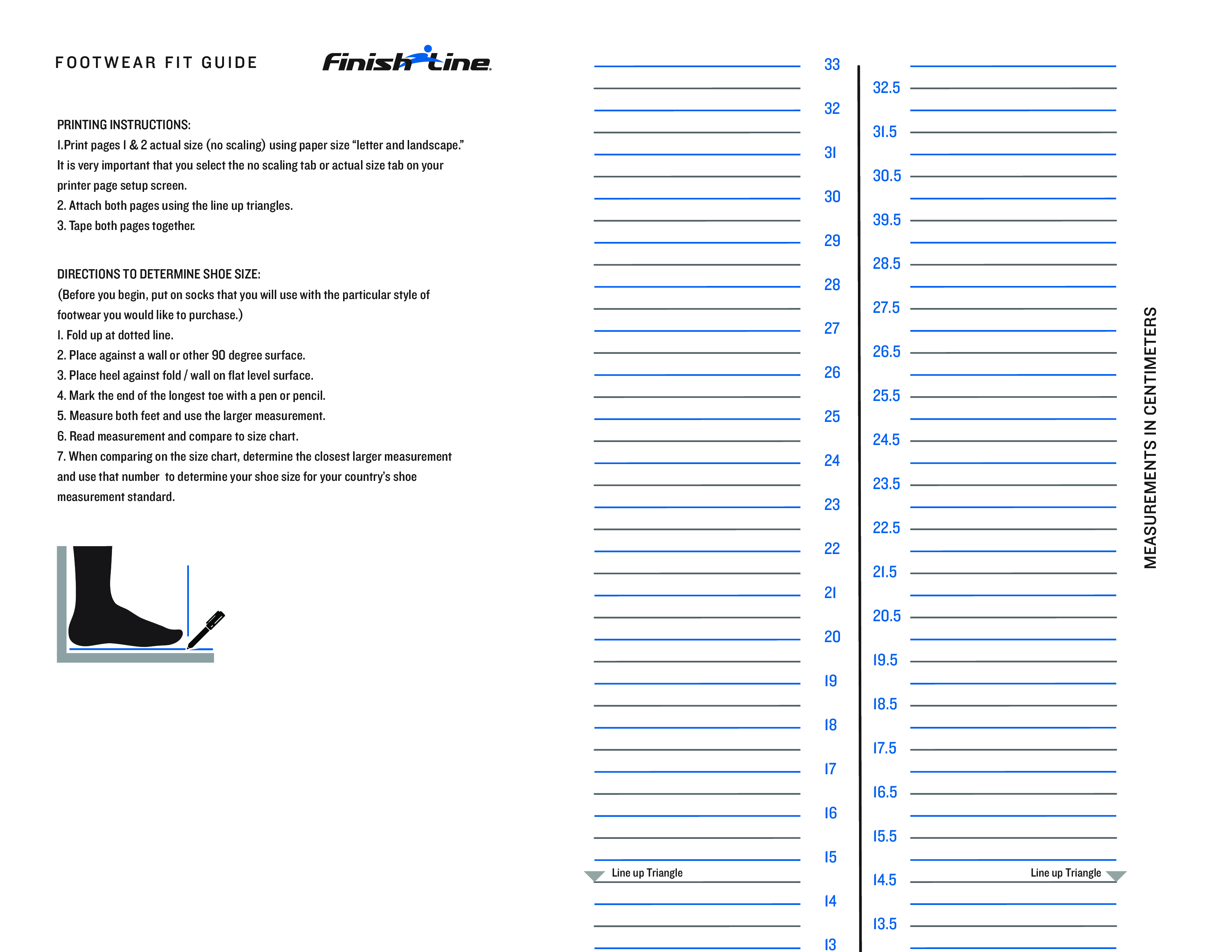 Printable Shoe Chart