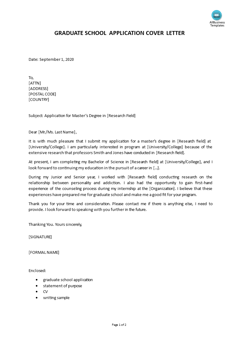 graduate school application cover letter voorbeeld afbeelding 