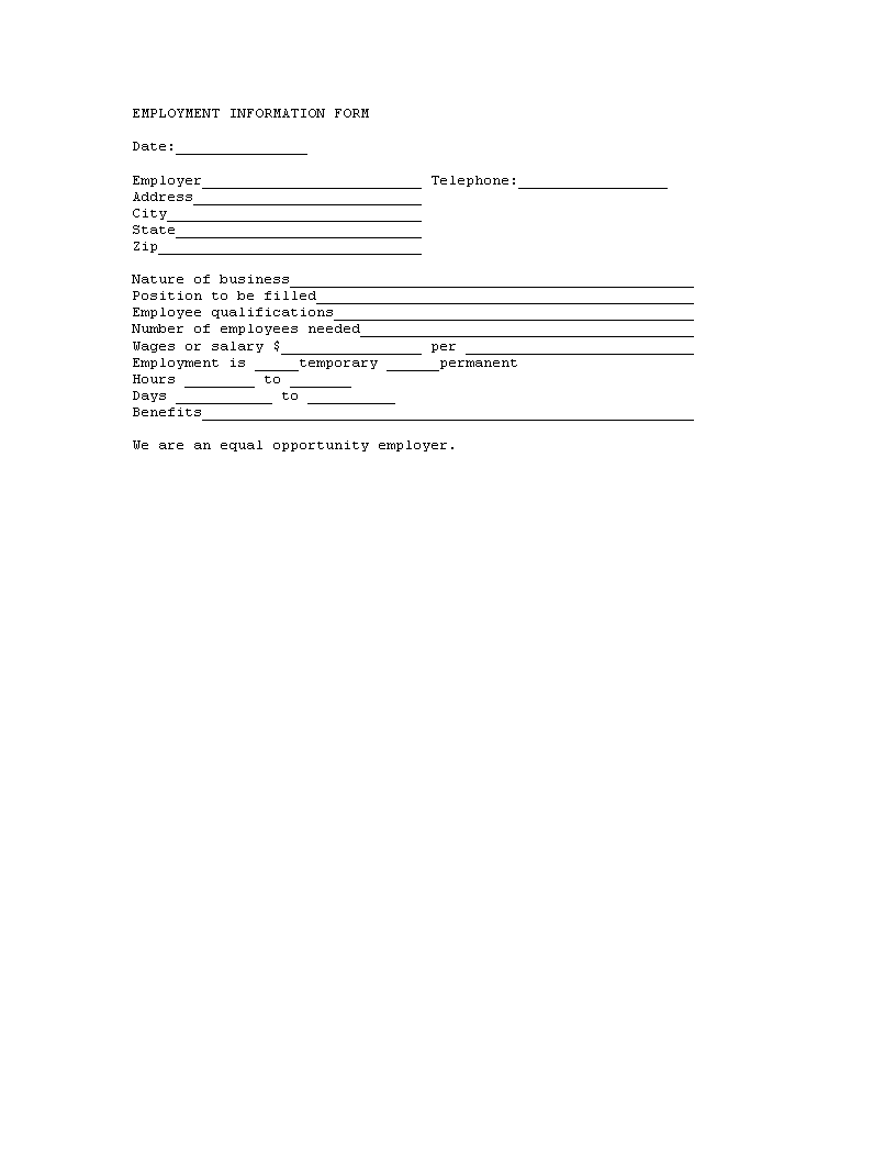 employment information template template