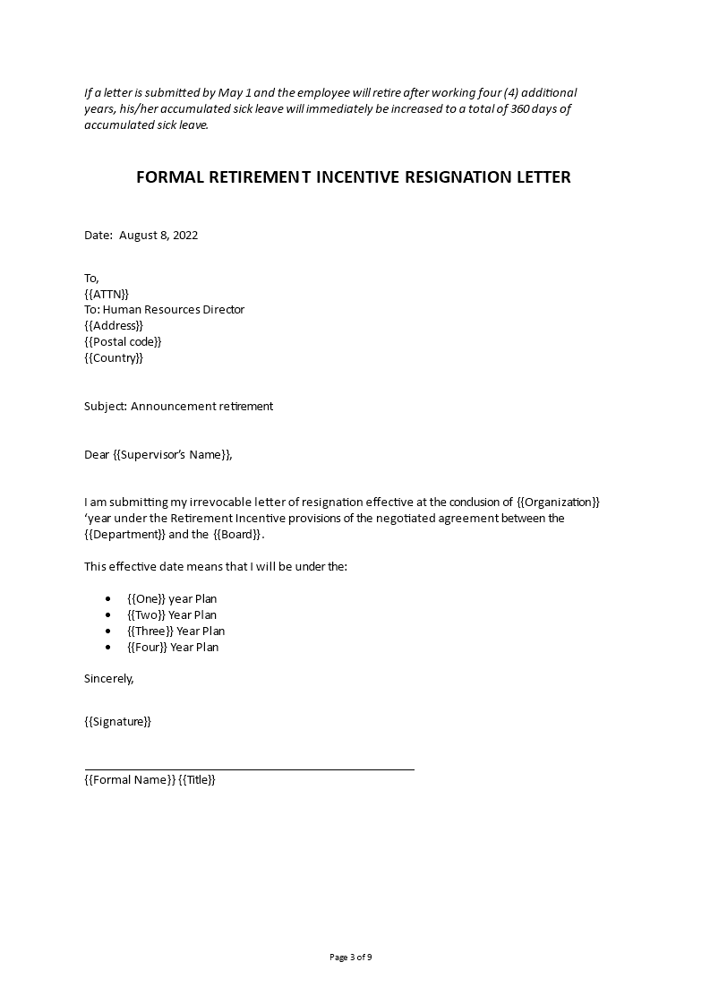 early retirement resignation letter plantilla imagen principal