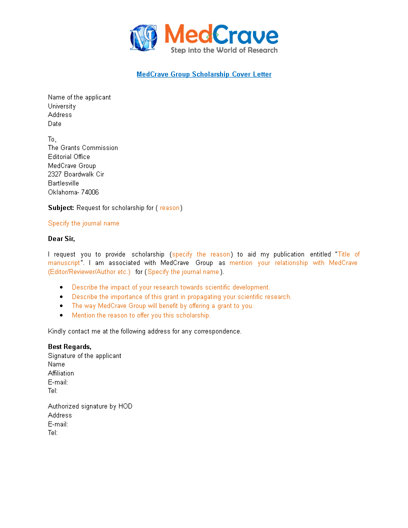 sample scholarship cover letter template