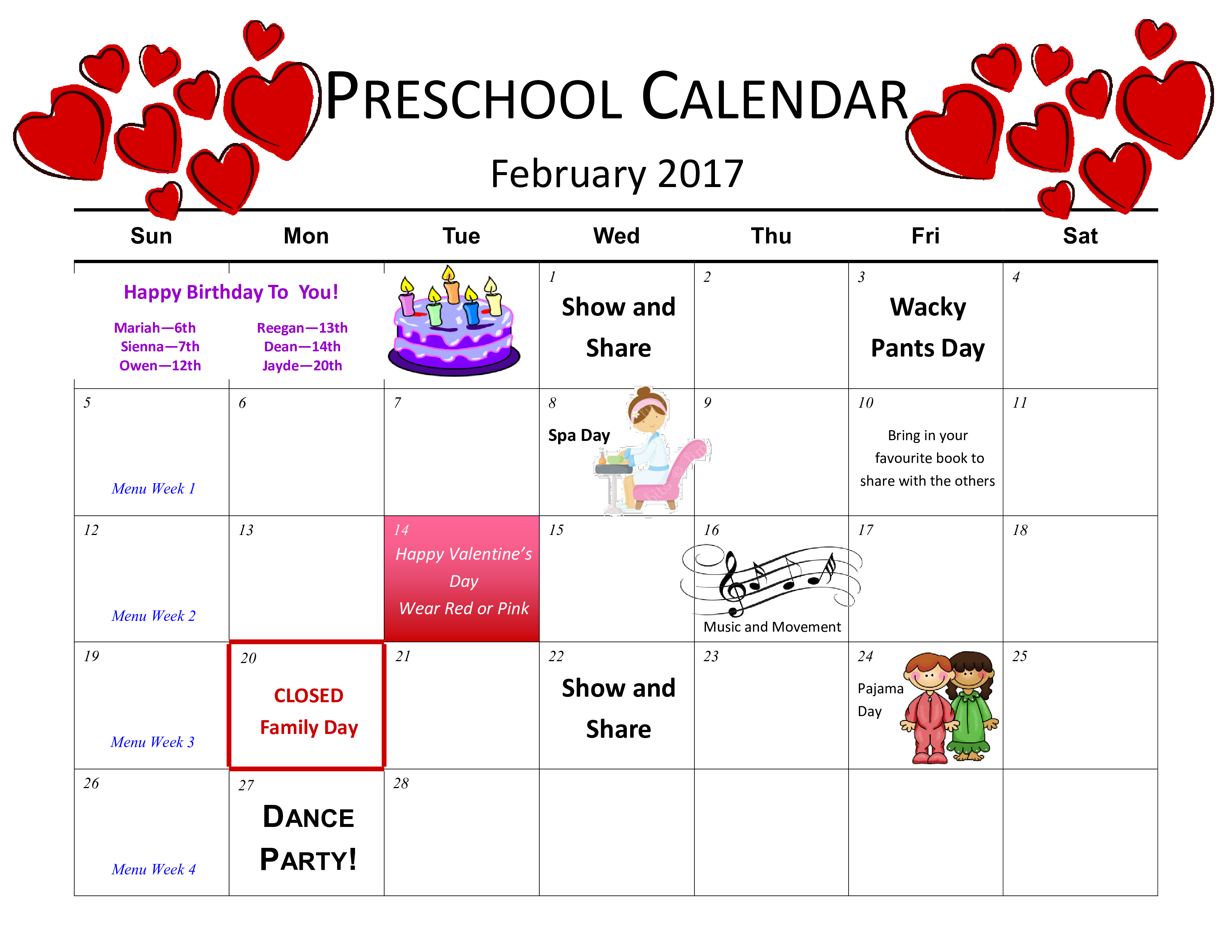 preschool birthday calendar modèles