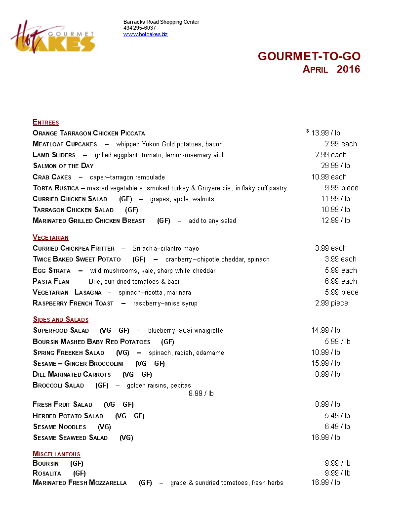 food menu order template