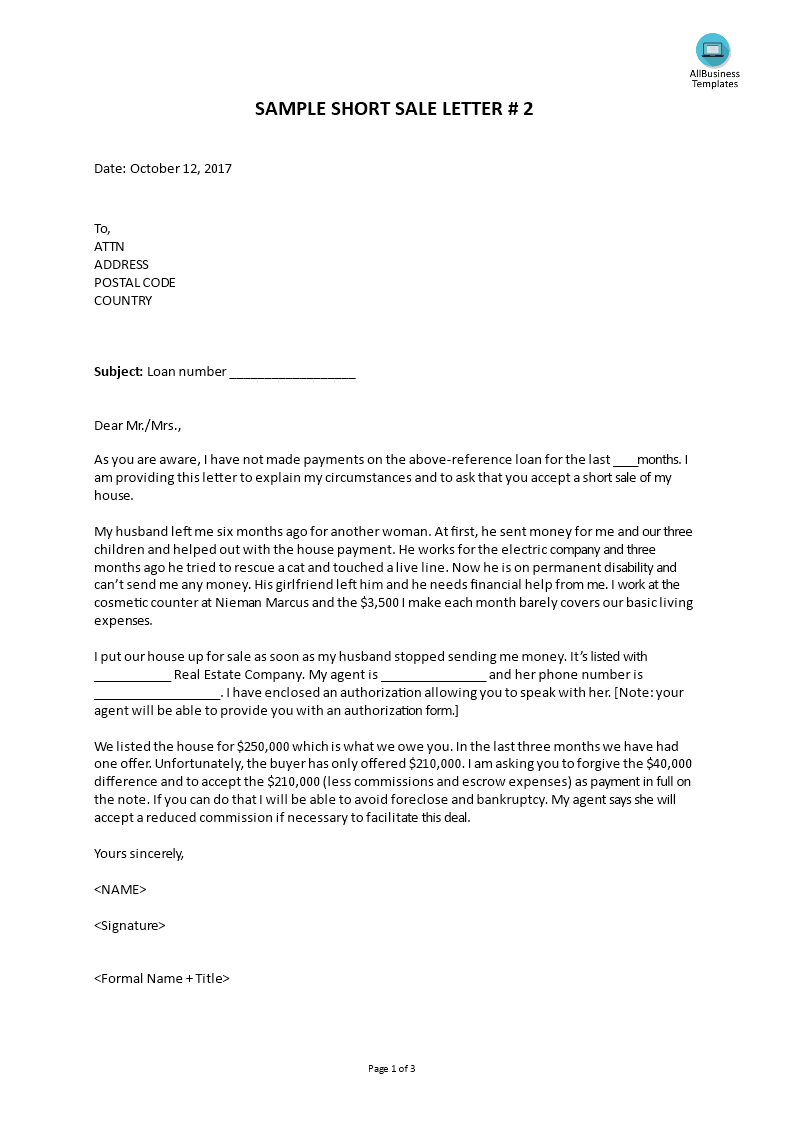 Short Sale Letter Of Explanation from www.allbusinesstemplates.com