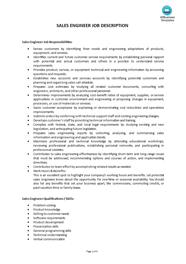 sales engineer role job description template