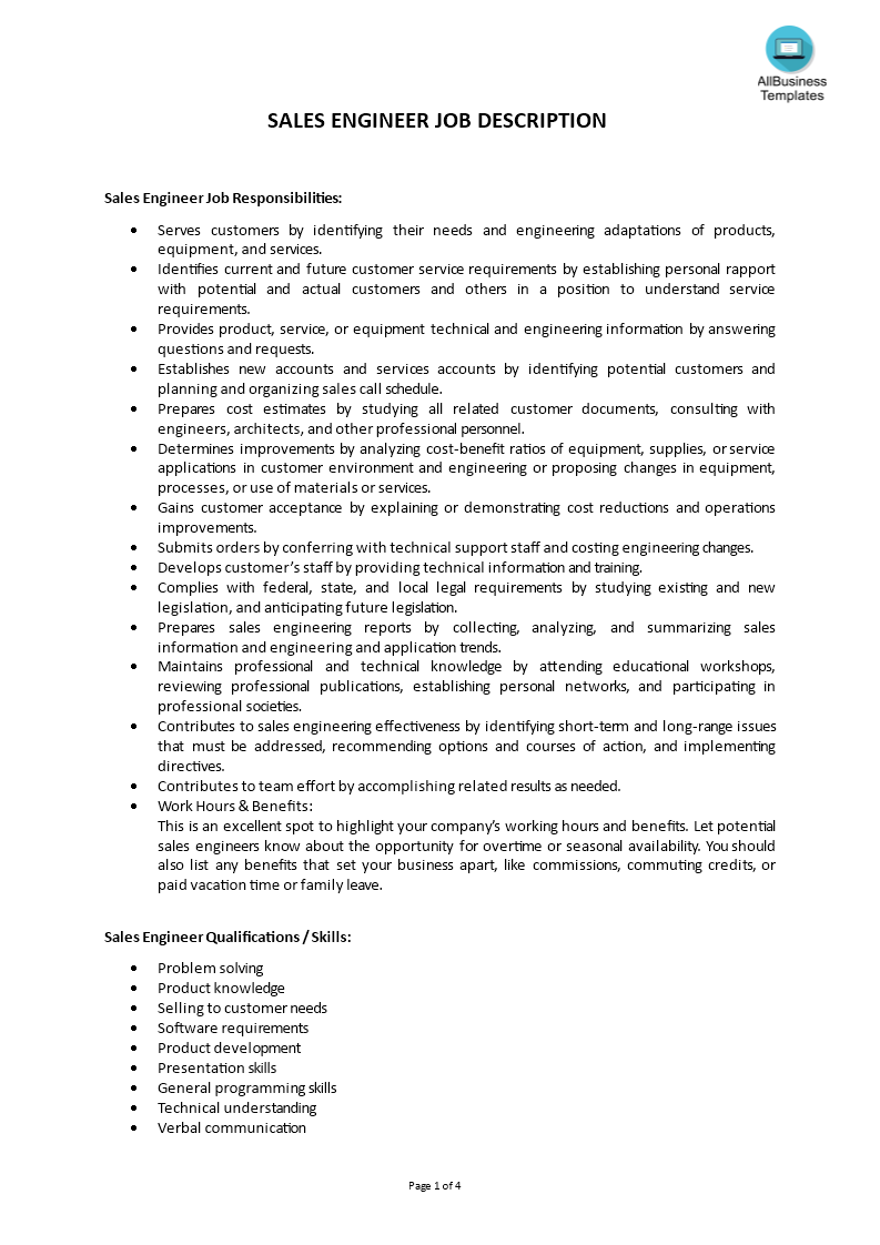 Sales Engineer Role Job Description main image