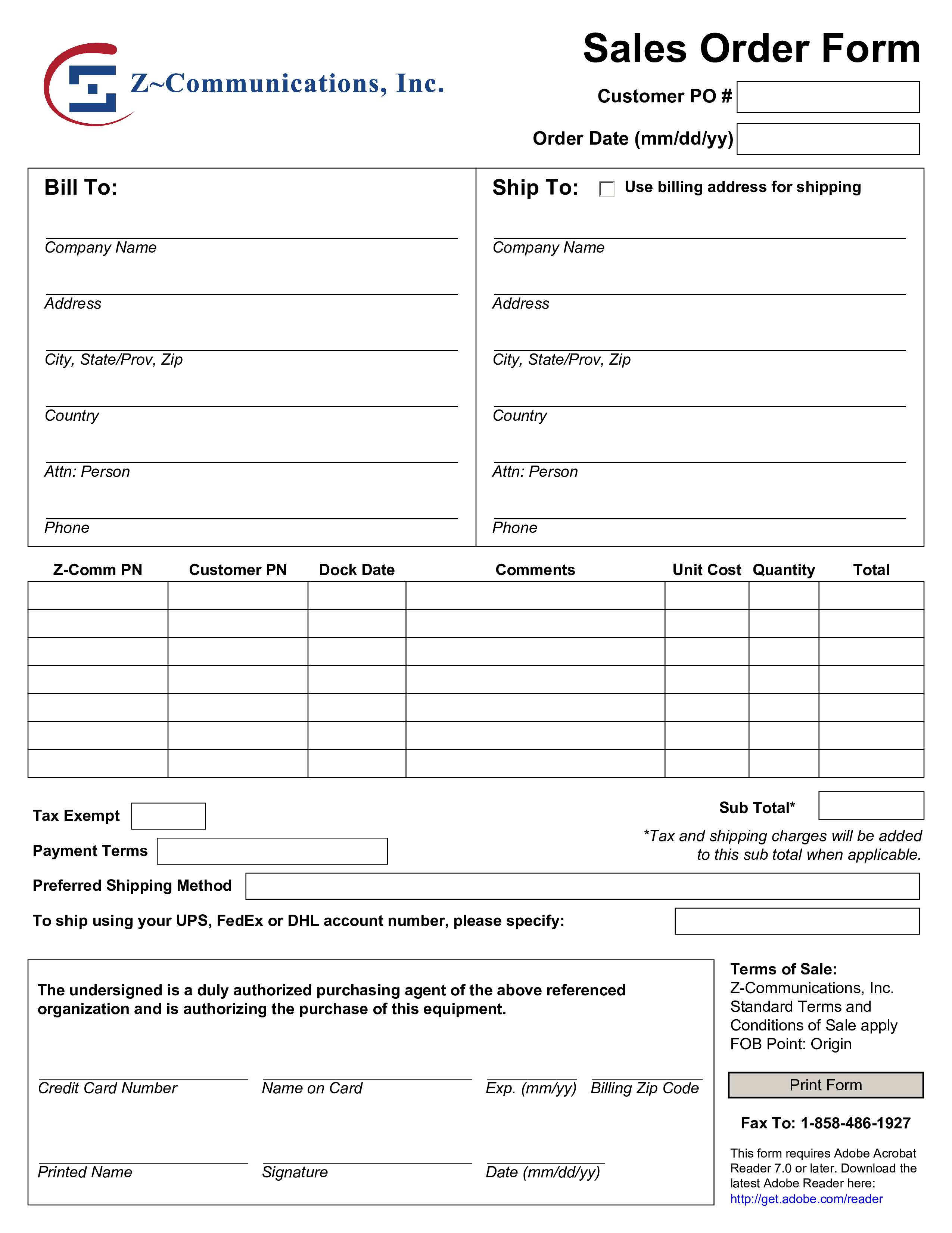 printable sales order form voorbeeld afbeelding 