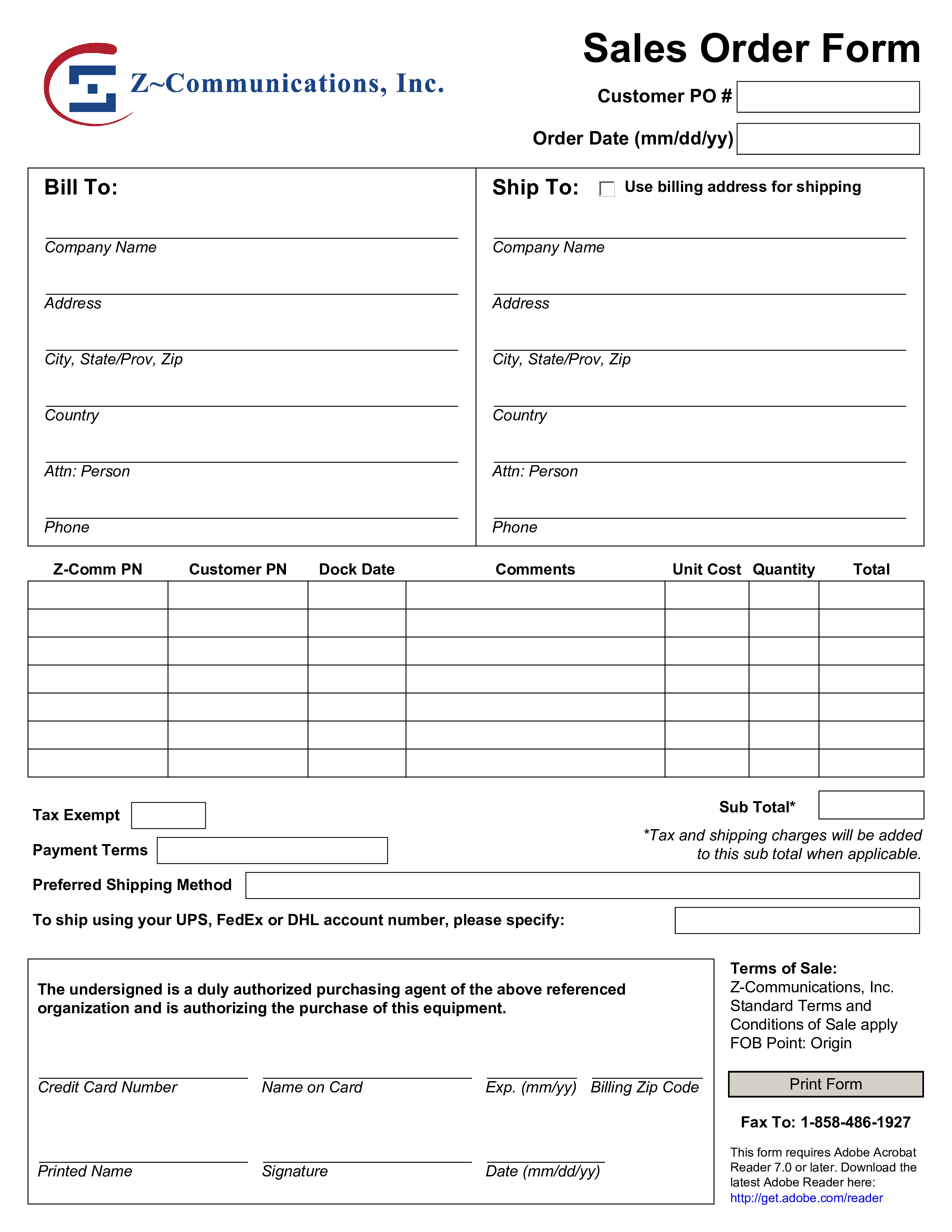 printable sales order form template