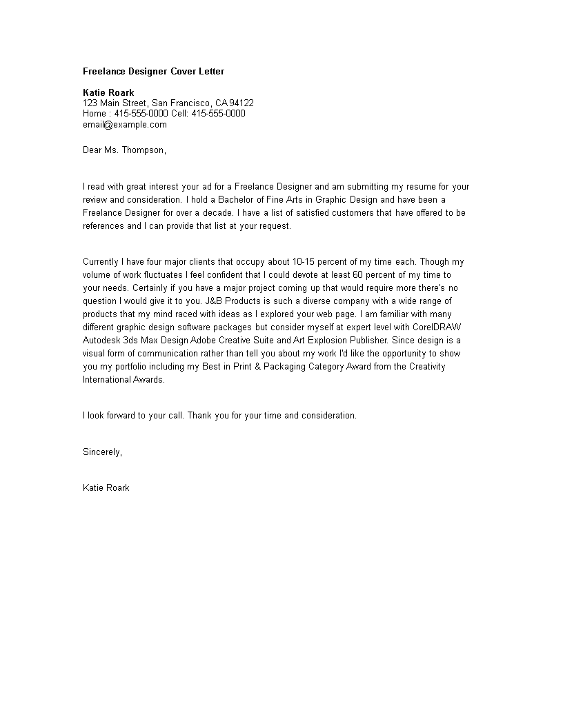 cover letter for freelance work sample