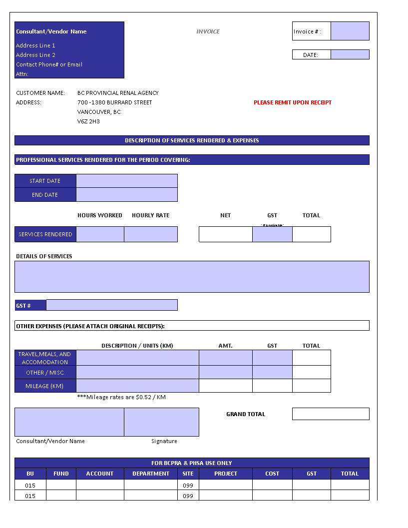 Printable Construction Invoice 模板