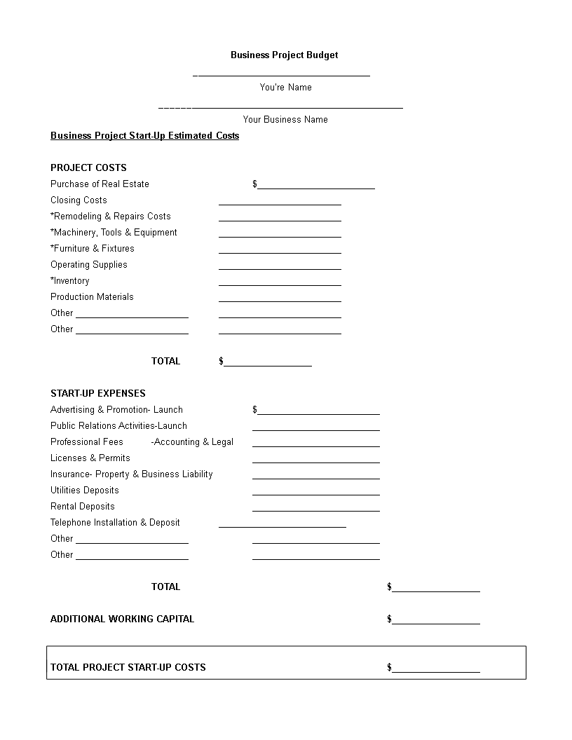 sample project budget proposal template