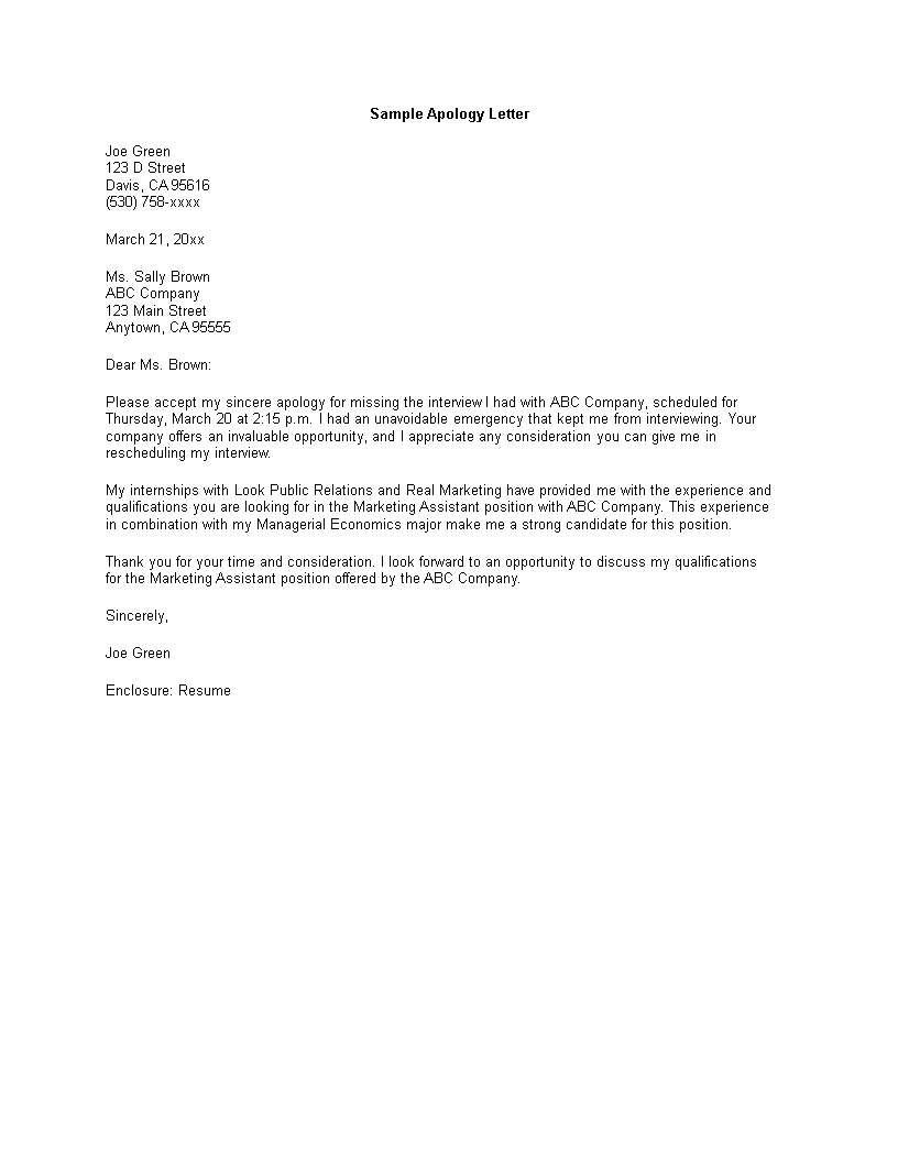 Kostenloses Formal Letter Of Apology