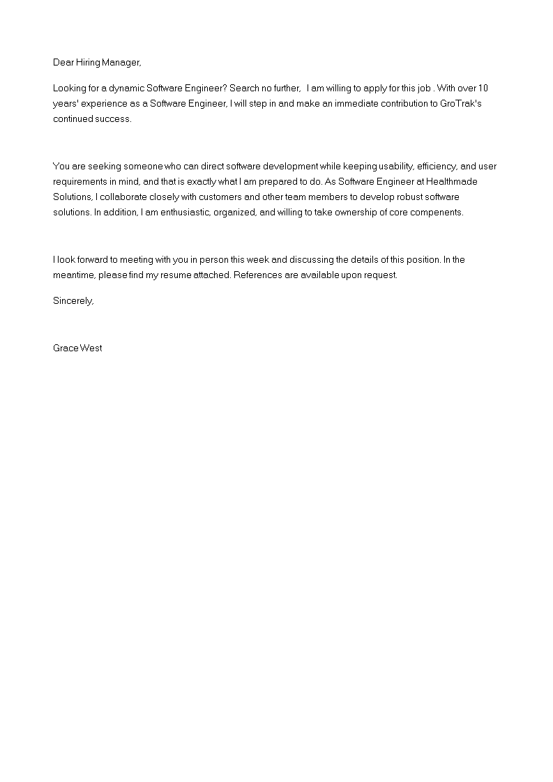 software engineering job application letter template