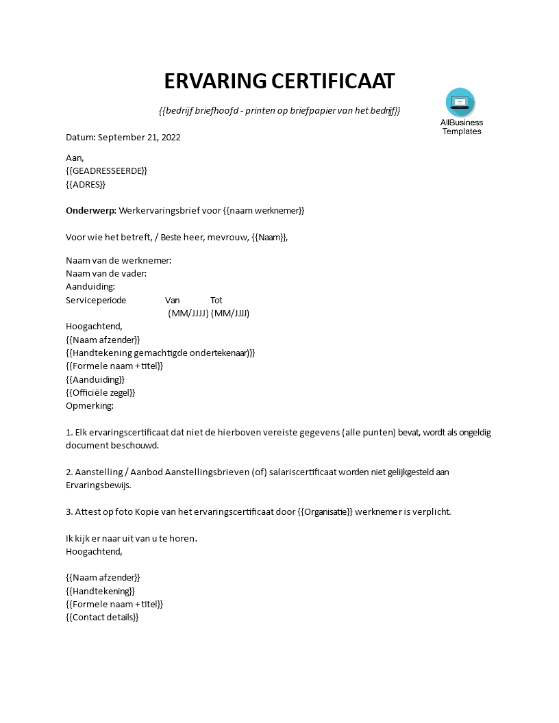 modelverklaring werkervaring Hauptschablonenbild