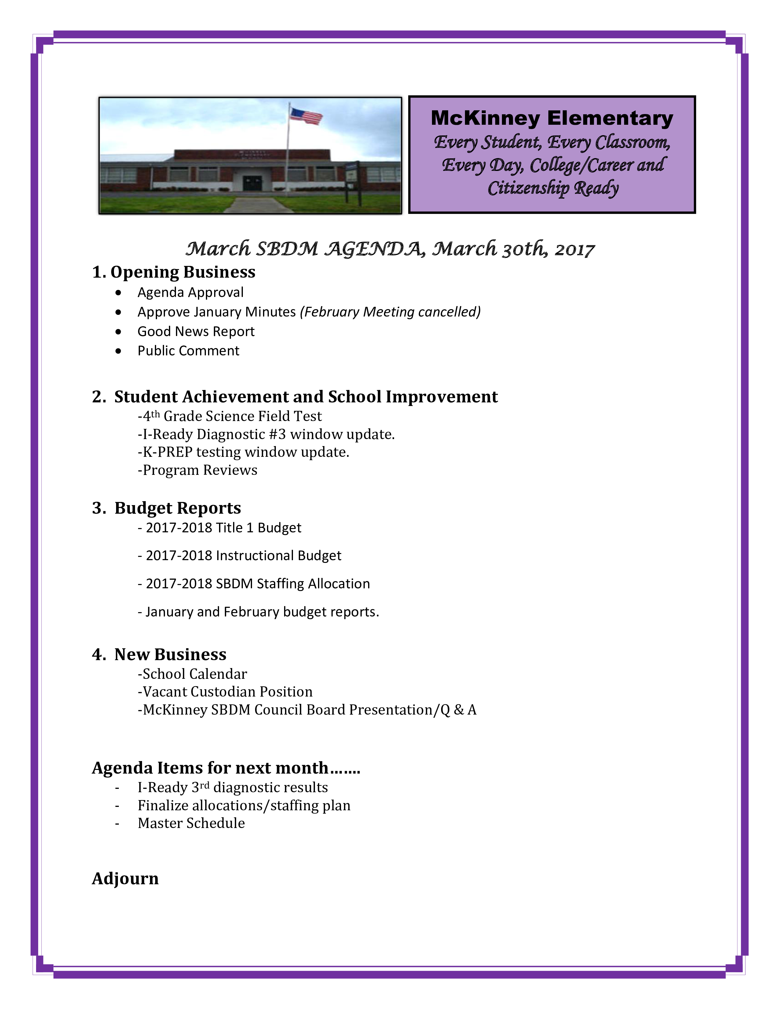 elementary classroom agenda template