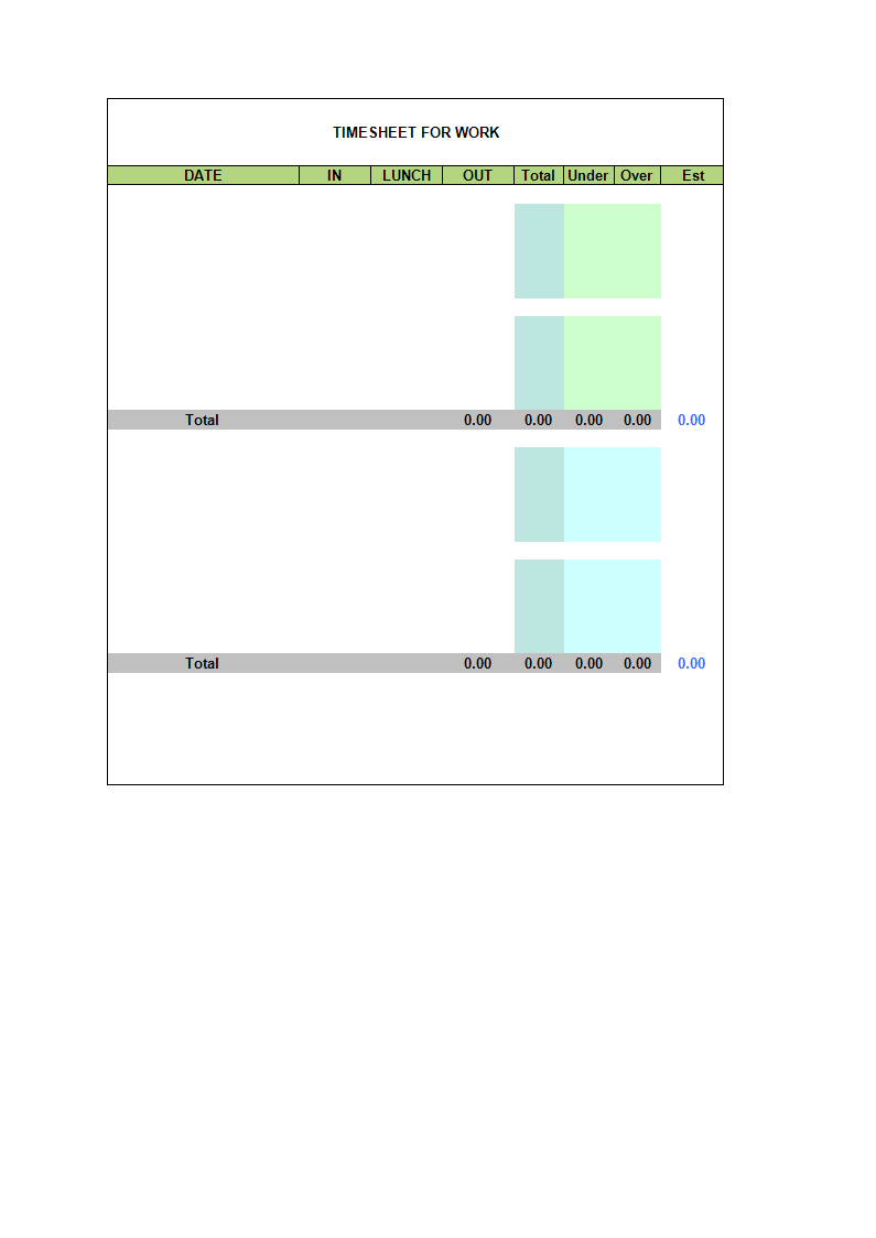 Time sheet for Work xlsx main image