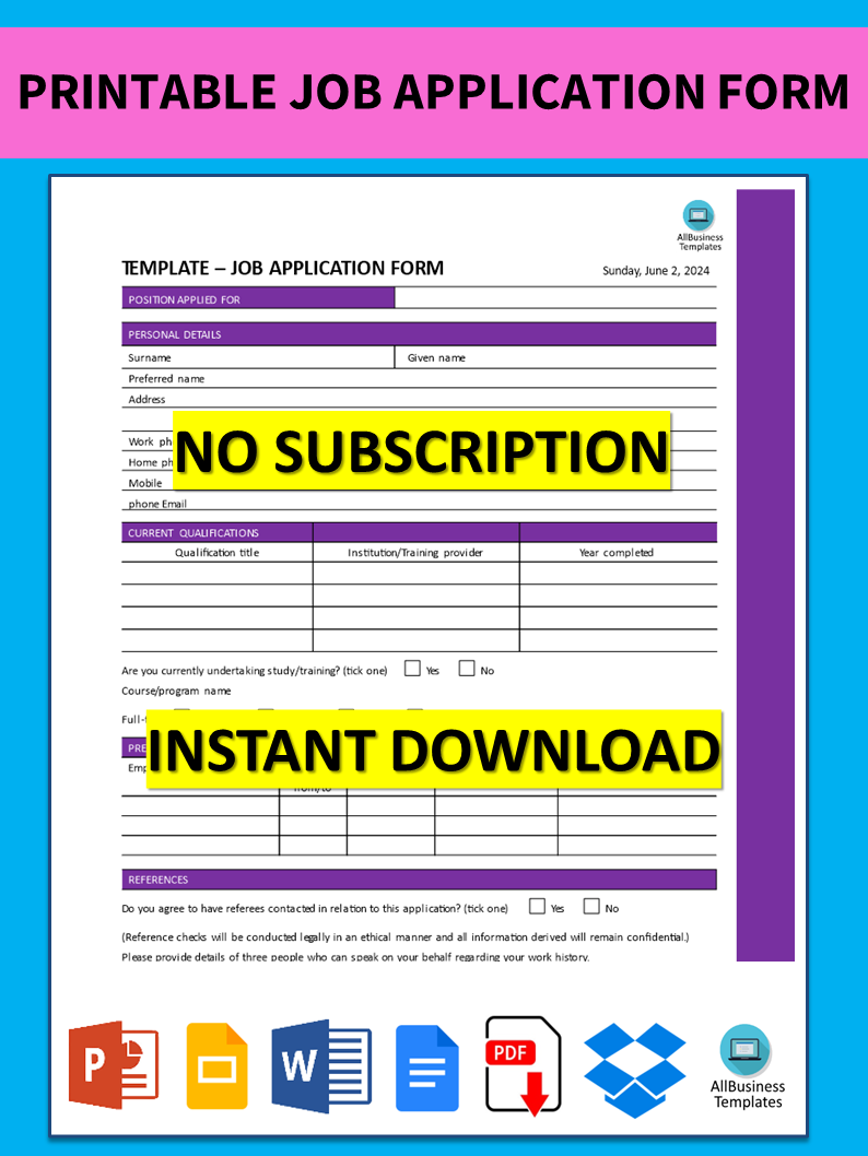 Free Printable Job Application Form Template Uk